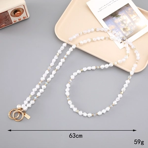 Baroque pearl heart crossbody phone strap with gold accents and colorful square beads