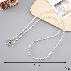 Crossbody pearl and silver metal bead phone strap with Fuk tag, 61cm length chain