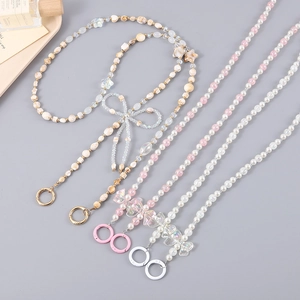 Fashion Handmade Beaded Crossbody Phone Strap Artificial Pearl Bowknot Star Bag Charm Accessory For Women Sweet Elegant Accessory