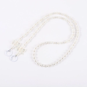 Crossbody phone lanyard with white pearls, butterfly charm and round spring clasps