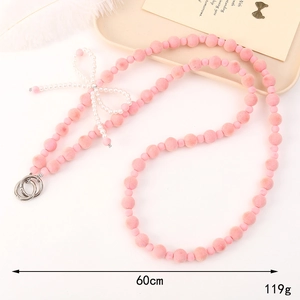 Rosa Plüsch-Perlen-Handykette mit Perlenbogen auf Tablett, Länge 60cm für Taschen