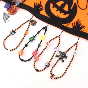 Halloween Beaded Phone Chain Spooky Pumpkin Skull Ghost Charm Strap Trendy Camera Lanyard Festive Gift Accessories