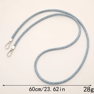 Blue denim fabric crossbody phone strap with silver lobster clasps, 60cm length