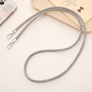 Light gray braided denim crossbody phone strap with durable silver lobster clasps
