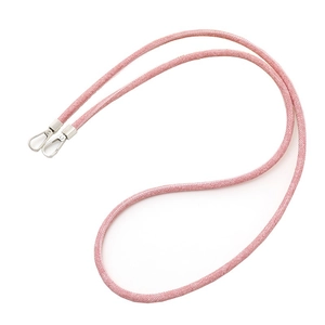 Pink woven fabric crossbody phone lanyard with durable silver metal dual lobster clasps