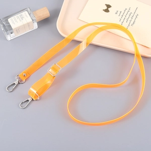 Adjustable translucent orange TPU phone strap with silver metal lobster clasps