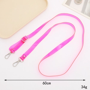 Adjustable pink TPU crossbody strap with silver metal clasp 60cm length 34g detail