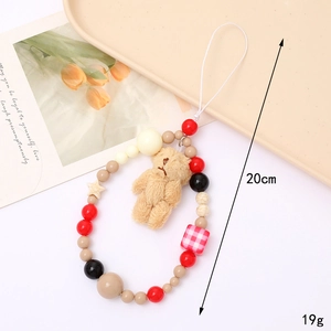 Cute plush bear and colorful beaded phone strap for cameras and mobile devices