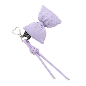 Chic purple PU leather bow pendant with quilted texture and silver heart clasp