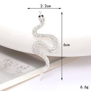 Zilveren slangen hanger met witte steentjes en zwarte ogen, sieraad accessoire 6cm x 2.2cm