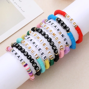 Bohemian colorful heishi bead friendship bracelets with alphabet letters and numbers