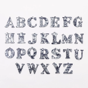 Set of 26 colorful acrylic A-Z alphabet charms with grey marble texture for DIY jewelry