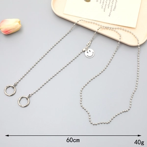 Catena versatile in metallo argentato da 60cm con ciondolo a faccina sorridente
