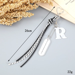 Braided rope keychain with letter R charm and French quote tag, 26cm length accessory