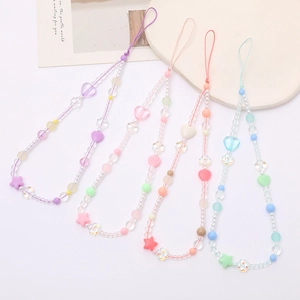 Acrylic heart beaded phone strap set in macaron colors for cute anti-lost phone charms