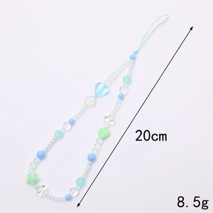Acrylic heart star beaded phone strap in macaron colors measuring 20cm long and 8.5g