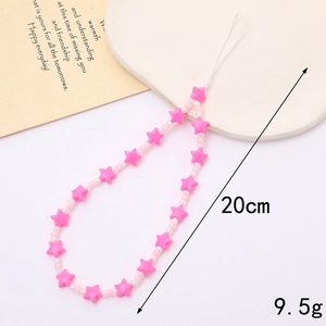 Pink acrylic star beaded phone lanyard strap for women featuring a cute 20cm design