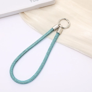 Luxury light blue rhinestone chain lanyard with silver metal clip for phone or keys