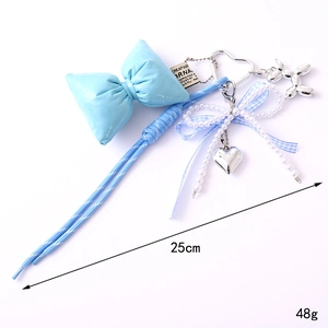 Blue bow pearl heart phone charm with nylon rope and silver balloon dog pendant 25cm