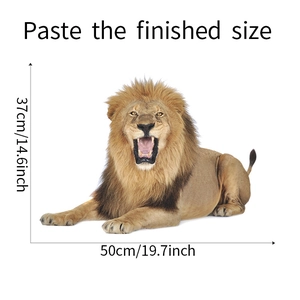 Détail d'un sticker mural lion rugissant avec dimensions précises de 50cm sur 37cm