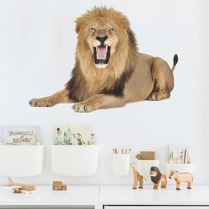 Sticker Mural Lion Mâle Rugissant Réaliste en PVC Décalcomanie Animale Mural Amovible DIY pour Chambre d'Enfant Maternelle Maison