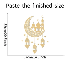 Size specifications for moon and star castle wall decals showing 52cm by 37cm dimensions