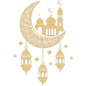 Golden moon and mosque wall sticker set with stars and lanterns for Ramadan decoration
