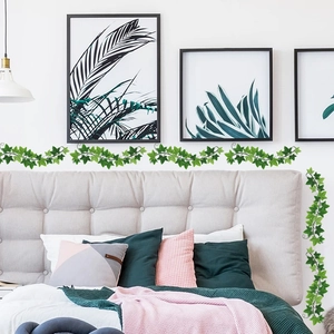 Self-adhesive green ivy wall stickers for bedroom home decor featuring realistic plant leaves