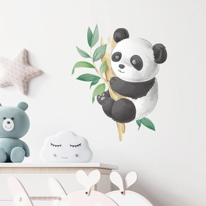 Cartoon panda climbing bamboo wall decal, self-adhesive PVC sticker for nursery room decoration