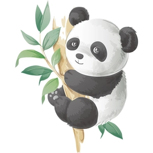 Cartoon panda climbing bamboo wall decal, watercolor style self-adhesive PVC sticker for kids room