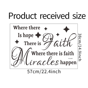 Detailed product size layout for Miracles wall sticker measuring 57cm by 38cm in black font