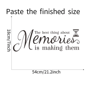 Dettaglio adesivo murale con dimensioni 18x54cm e citazione sulle memorie più belle