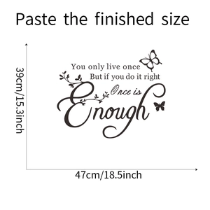 Detail of inspirational wall decal showing layout and product dimensions in inches