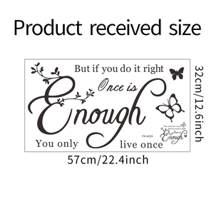 Detailed view of You Only Live Once wall sticker with dimensions 57x32cm for home decor
