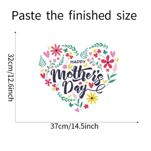 Detail showing Happy Mother's Day flower heart wall sticker dimensions 32cm by 37cm