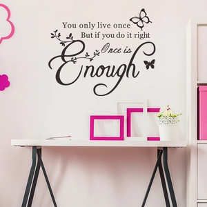 Detail of You only live once wall sticker with butterflies and floral motifs