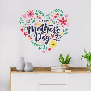 Floral heart wall sticker with Happy Mother's Day text for home bedroom decoration