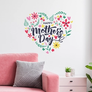 Heart-shaped floral wall decal with Happy Mother's Day text for home bedroom decor