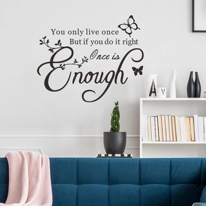 You only live once wall decal with black butterfly and branch decor for living room
