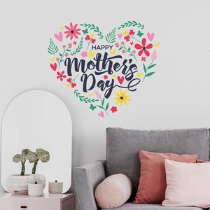 Mother's Day Flower Heart Wall Sticker PVC Self Adhesive Decorative Floral Heart Decal For Bedroom Living Room Art Decor
