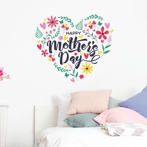 Floral heart wall sticker with HAPPY Mother's DAY text for bedroom home decor