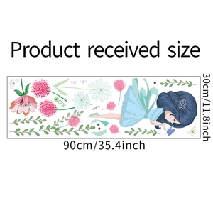 Detailed 90x30cm layout showing cartoon flower fairy wall decals with pink floral patterns