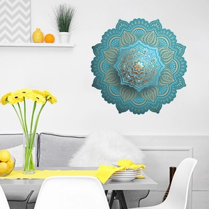 Teal and gold mandala wall sticker with 3D effect for modern home interior decor