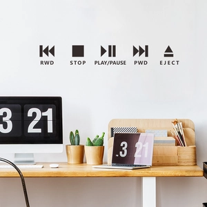 Minimalist black multimedia music player icons wall sticker set for home office decor