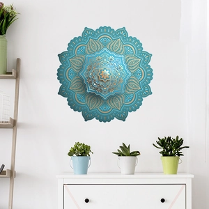 3D multilayer mandala wall sticker with green floral patterns and gold accents for home decor