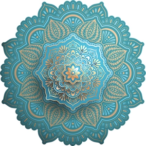 Teal and gold PVC mandala wall sticker with intricate geometric floral pattern