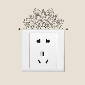 Black mandala wall sticker with half-circle floral pattern for light switch decoration