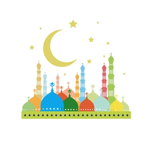Colorful Muslim wall sticker featuring a moon, stars, and mosque for home decoration