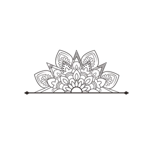Detail of mandala star and moon wall decal sticker with black and white line patterns