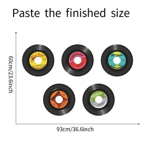 Dimensions guide for vinyl record wall stickers measuring 93cm x 60cm in total area